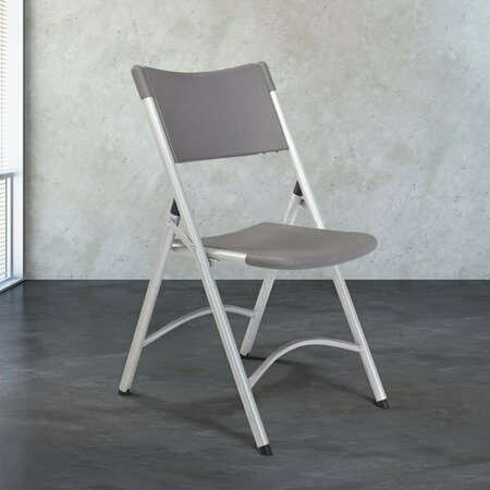 NATIONAL PUBLIC SEATING 620 Silvertone Steel Folding Chair with Charcoal Slate Plastic Back and Seat 386620